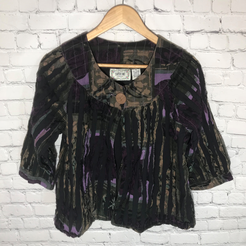 Tantrums Open Front Collarless Rag Jacket